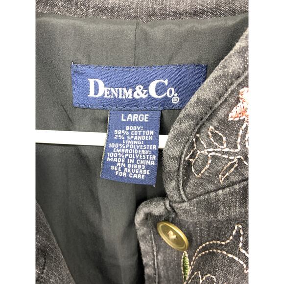 Denim & Co Womens Floral Embroidered Gray Boho Collared Jacket Size L - Picture 3 of 8